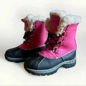 Bearpaw Kelly Youth Girls Boots Wool Fleece Lined Lace Up Pink Size 1